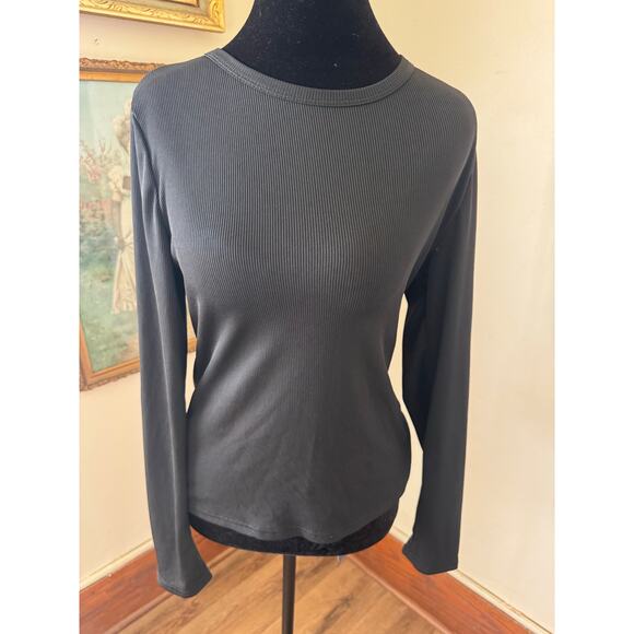 SHEIN Tops - Ribbed Long Sleeve Top Black Fitted Stretch Crew Neck Size Large